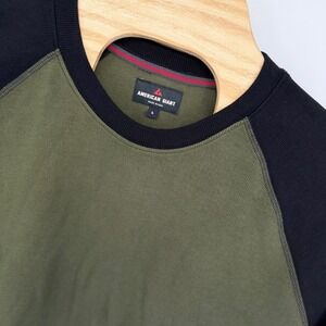American Giant Mens French Rib Raglan Colorblock L/S T-Shirt Size L Olive Black